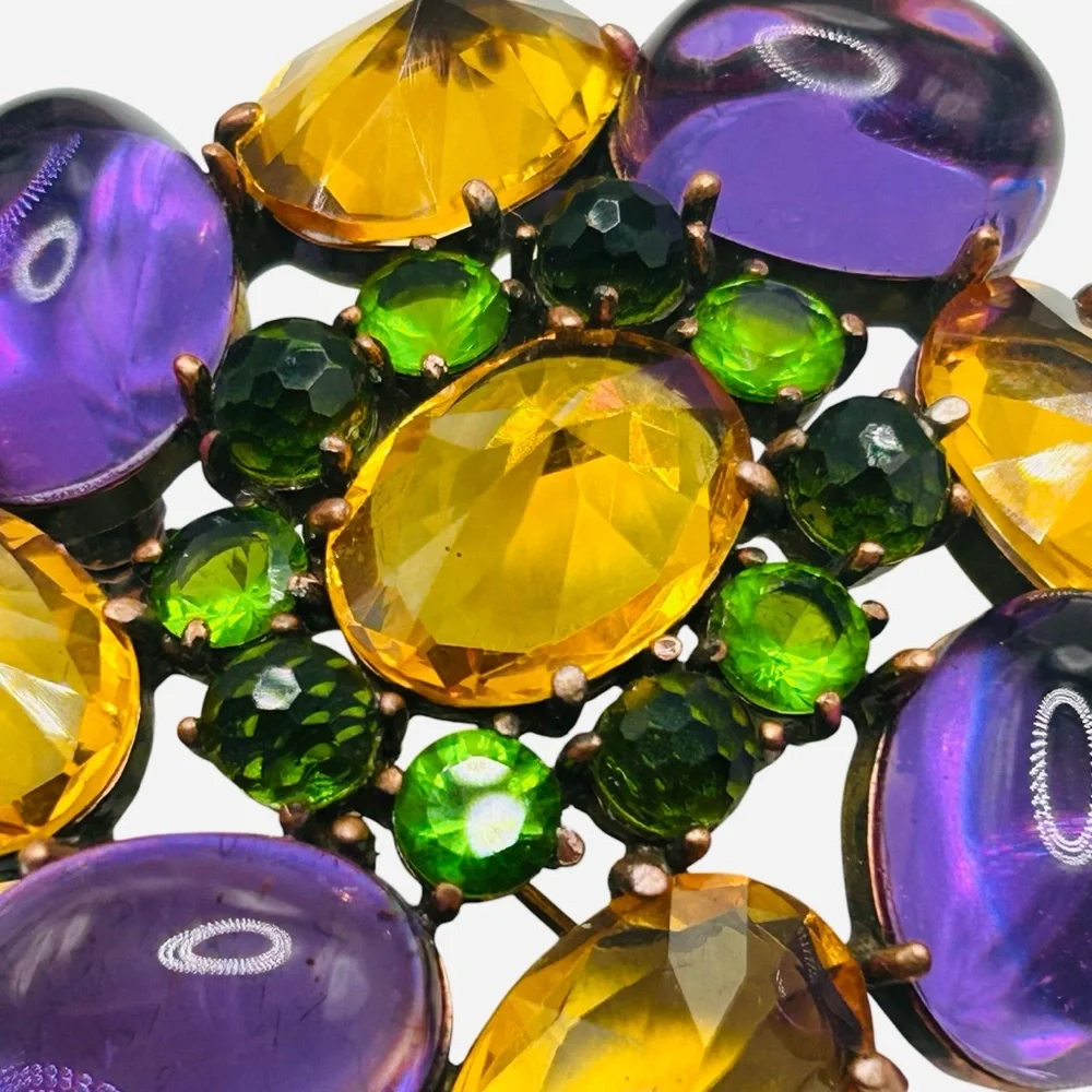 Joan Rivers Inverted Gold, Purple and Green Rhinestone Brooch